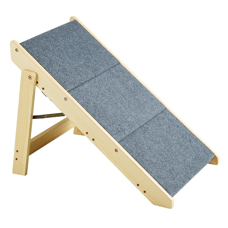 2-in-1 Natural Wooden Foldable Pet Stairs and Ramps Ideal for Small to Large Pets