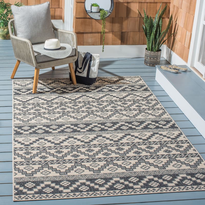 SAFAVIEH Veranda Dymph Indoor /Outdoor Waterproof Patio Backyard Rug - 2'7" x 5' - Beige/Grey