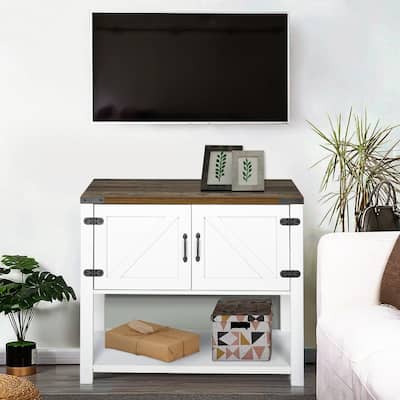 White Sideboard Buffet Storage Cabinet with 2 Door and Bottom Shelf for Living Room or Kitchen - 35.5" W x 15.25" D x 31.75" H