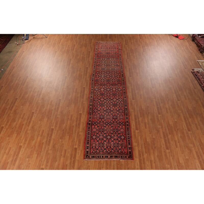 Hand Knotted Oriental 100% Wool Carpet Traditional All-Over Oranges & Rust Hossainabad Runner Rug - 16' 4'' X 3' 6''