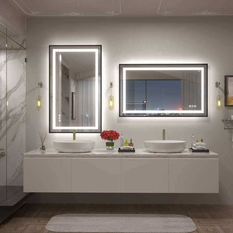 Black Metal Framed LED Front Light and Backlit Anti-Fog Wall Bathroom/ Vanity Mirror