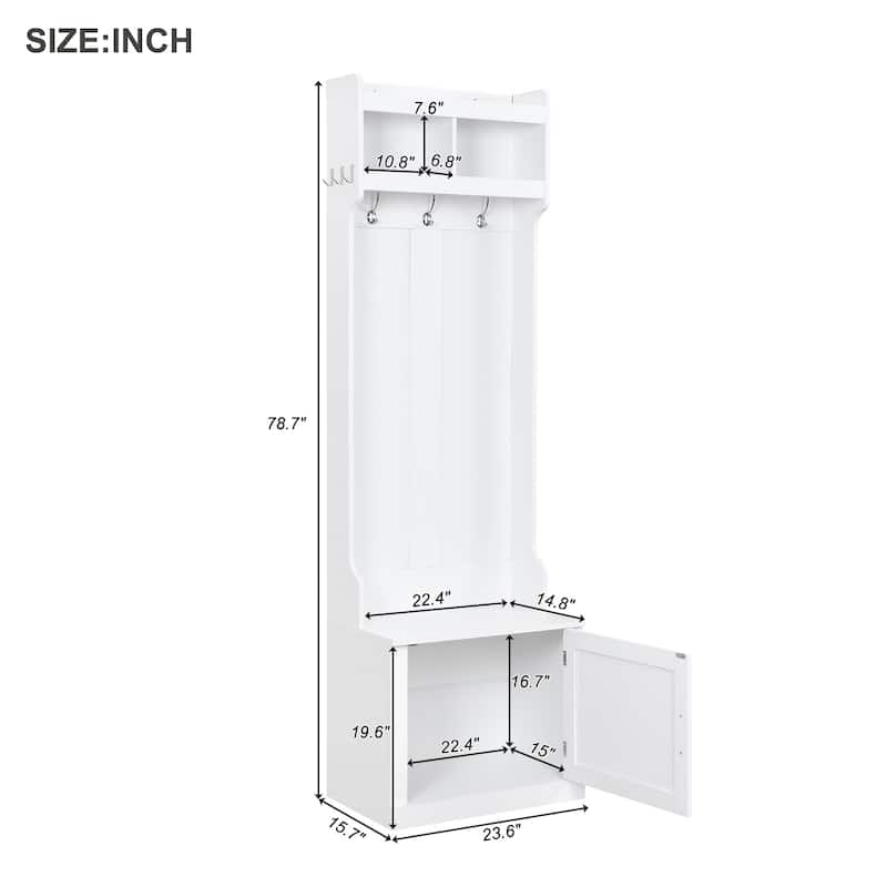 Multi-functional Wood Coat Rack with Cabinet and 6 Hanging Hooks