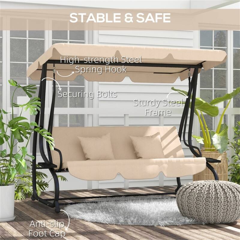 Freestanding Patio Swing for 3 Adults with Adjustable Canopy - 78.75" L x 47.25" W x 64.5" H