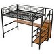 preview thumbnail 30 of 30, Full Size Metal Loft Bed with Desk, Storage Staircase, Small Wardrobe and LED Light