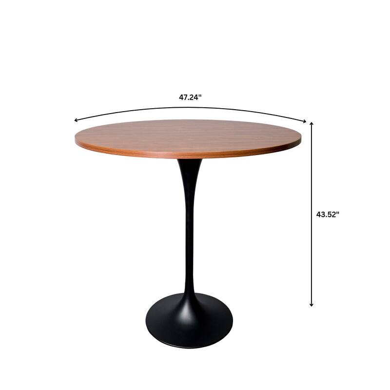 LeisureMod Verve 48" Round Dining Table with MDF Wood TableTop and Black Steel Base for Kitchen & Dining Room