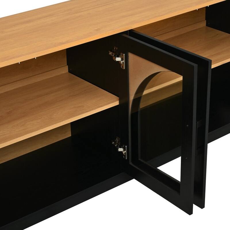 Farmhouse 66.9" TV Stand for TVs Up to 70", Wood Media Console with Adjustable Shelves and Glass Doors