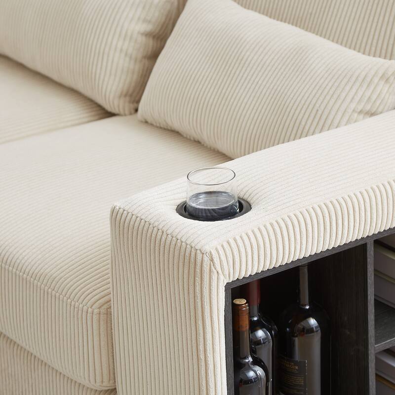 102.75" Corduroy L-Shaped Modular Sectional Sofa with Storage