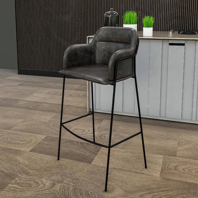 LeisureMod 40" Velvet Upholstered Bar Stool - Counter Height Bar Stool with Stainless-Steel Frame and Footrest for Home Bar