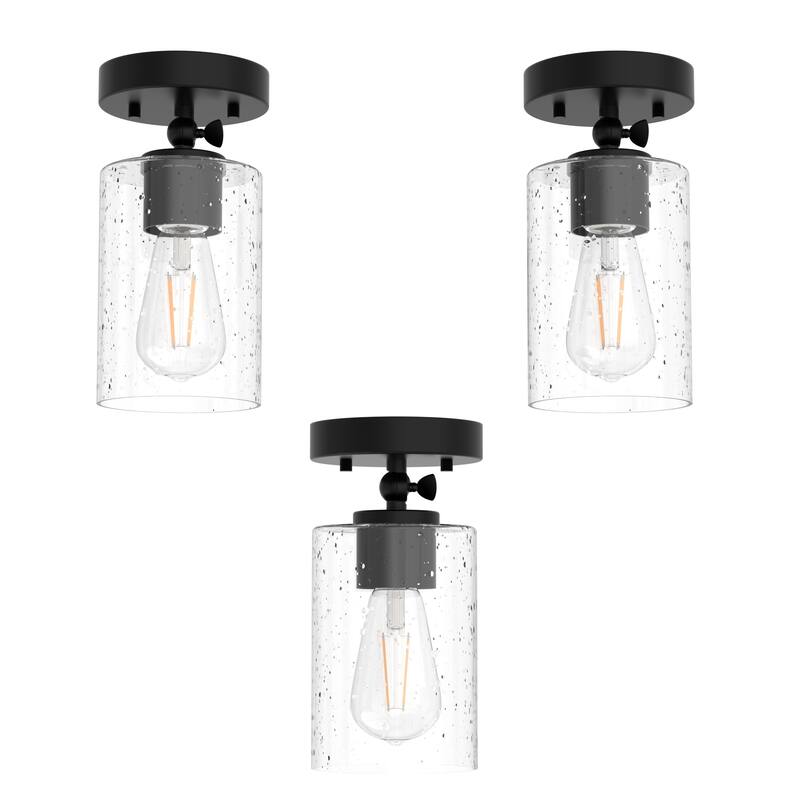 YANSUN 6.5 in 3-Pack Cylindrical Bubble Glass Lamp Shades for Pendant Light Semi Flushmount Light Fixture - 16*6*8