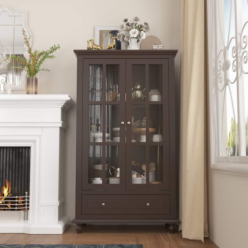 Timechee 31.5'' W Curio Cabinet Bookcase Display Cabinet China Cabinet - Dark Brown