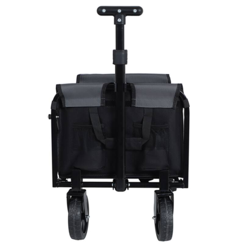 All-in-One Convertible Folding Wagon with Bench Seat, Storage & Dog Tether - Heavy-Duty Utility Cart