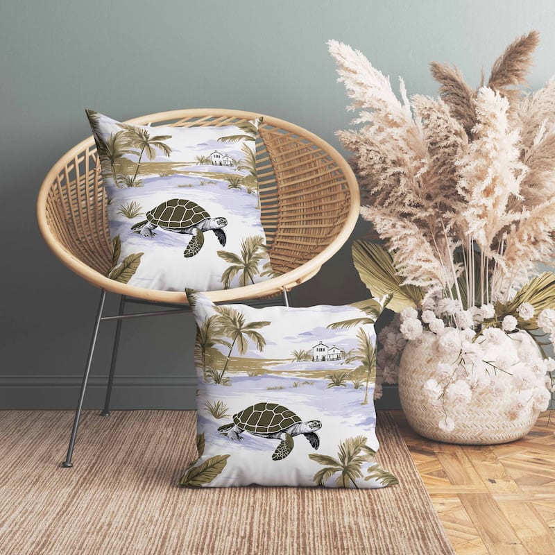 Sandy Shores Turtle Faux Suede Reversible Throw Pillow Olive and Green