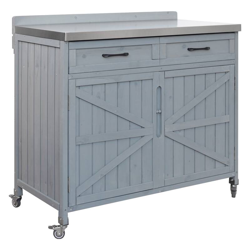 39 Inch Outdoor Kitchen Island Fir Wood Cabinet Stainless Steel Top Drawer