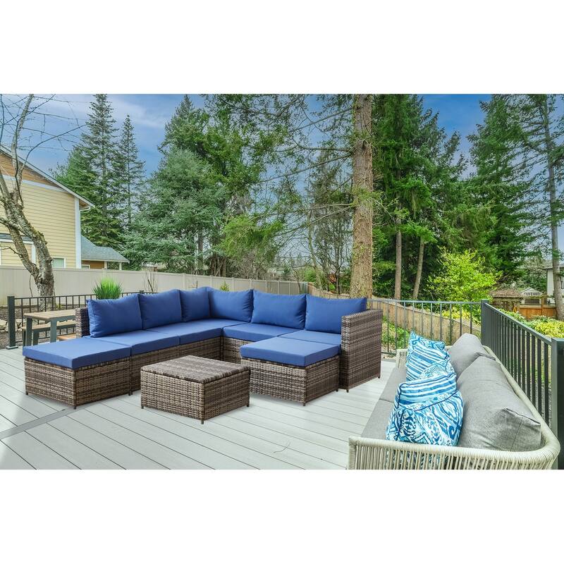 Polyethylene (PE) Wicker 7 - Person Seating Group with Cushions