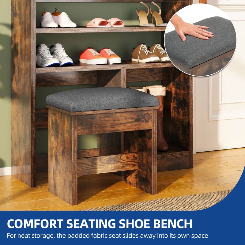 Moasis 8 Tiers Free Standing Shoe Cabinet with Hidden Bench, 70.9'' Tall Shoe Racks with Open Storage & High Boots Cubby