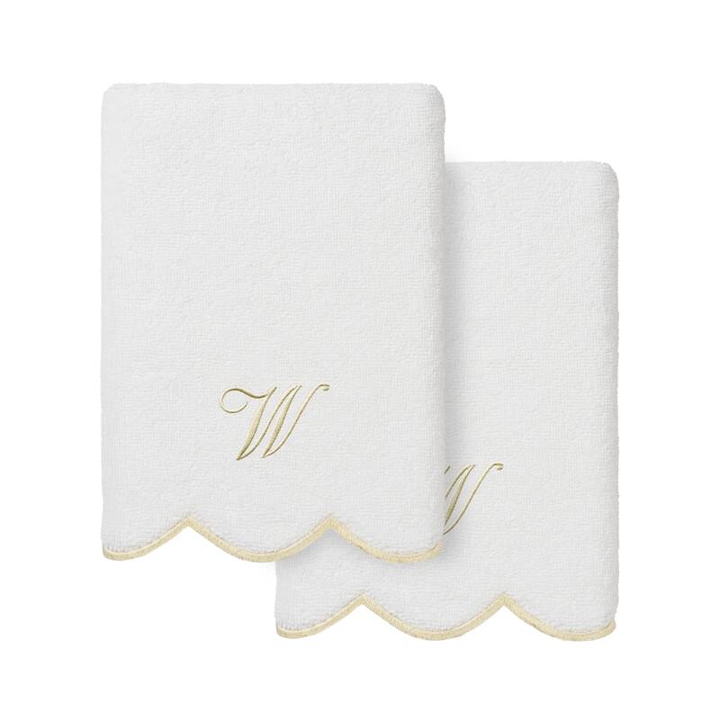Authentic Hotel and Spa 100% Turkish Cotton Beige ADORNIA Scallop Personalized 2 Piece Hand Towel Set - 2 Hand Towels - W