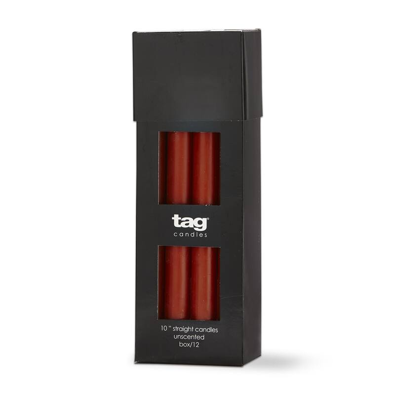 Color Studio 10" Straight Taper Unscented Smokeless Paraffin Wax Candle Burnt Siena, Burn Time 10 hrs. Set 12