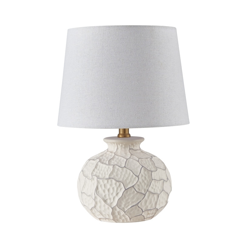 KAWOTI 15.75 in. Cream and Grey Textured Ceramic Coastal Table Lamp with Beige Linen Shade for Living Room - D11" * H15.75"
