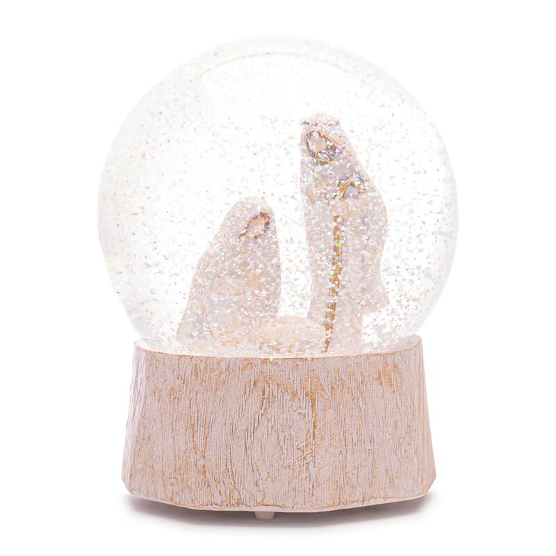 Nativity Scene Musical Snow Globe with Holy Family and Wind Up Music - 5.5” x 5.5” x 5.75” - White-Beige