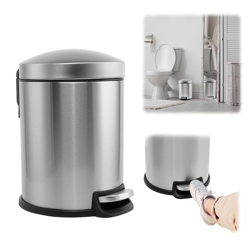 Innovaze 1.32 Gal./3 Liter Stainless Steel Round Step-on Trash Can for Bathroom and Office
