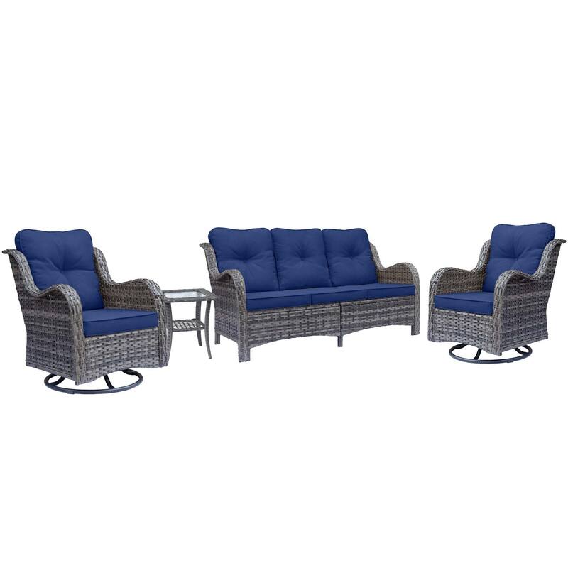 4 Piece Patio Furniture Seating Sofa Set with Swivel Chair and Cushion