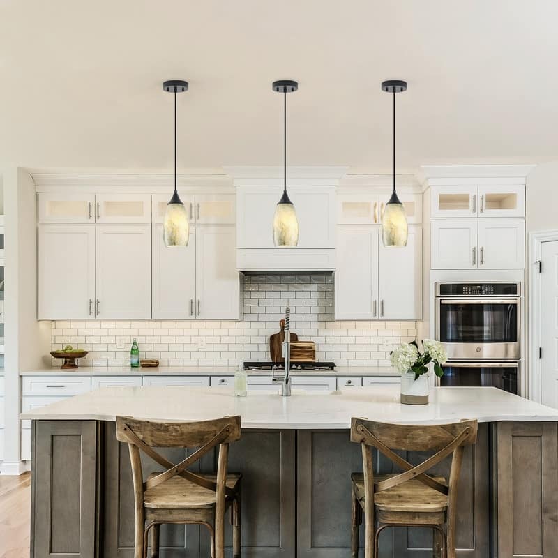 Black Metal and Glass Pendant Light for Kitchen Island Dining Room