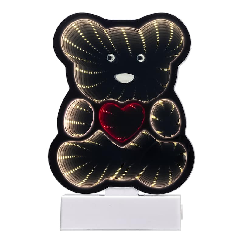 LED Lighted 3D Teddy Bear with Heart Tunnel Light - 8"