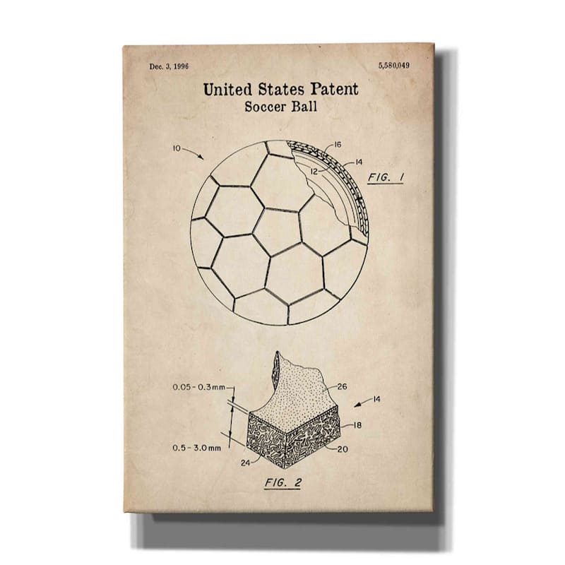 Epic Graffiti 'Soccer Ball Blueprint Patent Parchment' Canvas Wall Art - 12x18