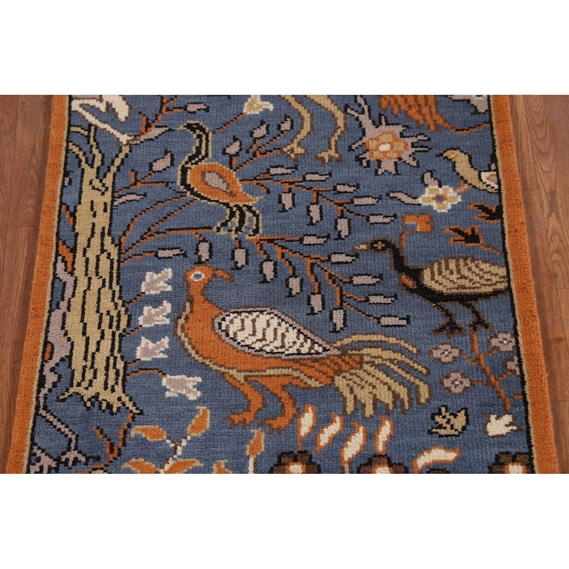 Animals Blue Ziegler Indian Runner Rug Hand-Knotted Wool Carpet - 2'6"x 7'10"