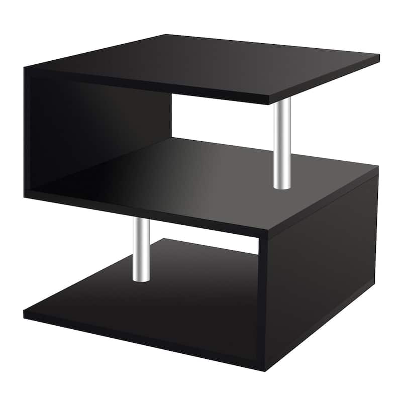 3 Tier S-Shaped End Table Wood Side Table with Storage Shelf - 20.7"H x 17.3"W x 14.9"D