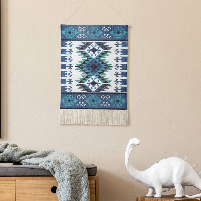 Sevita Bordered Boho Wall Hanging with Macrame Fringe