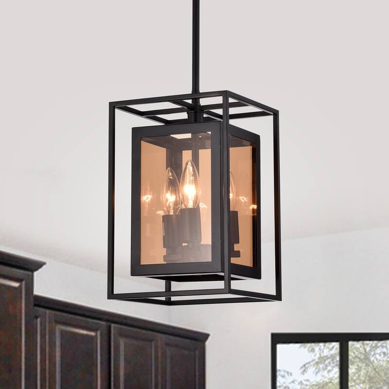 Anhara Matte Black 3-Light Metal & Glass Geometric Pendant Light