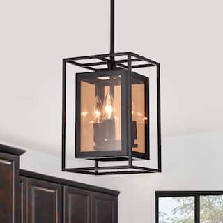 Pendant Light Matte Black 3-Light Metal & Glass Geometric