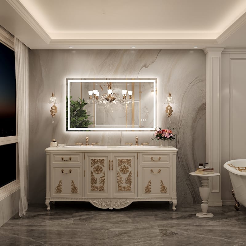Frameless LED Front Light and Backlit 3 Colors Dimmable Anti-Fog Wall Bathroom Vanity Mirror