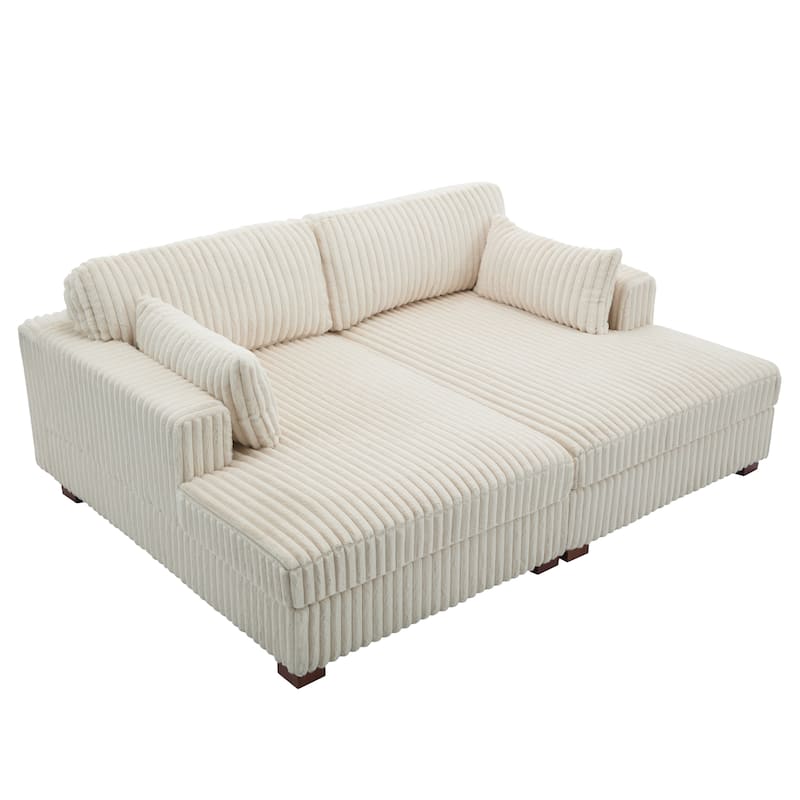 Sophia 84" W Plush Corduroy Chaise Lounge Modular Sectional Sofa