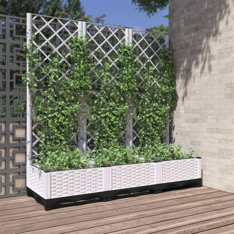 vidaXL Garden Planter with Trellis Plant Pot Flower Box Raised Bed Outdoor PP - 47.2" x 15.7" x 47.8" - White