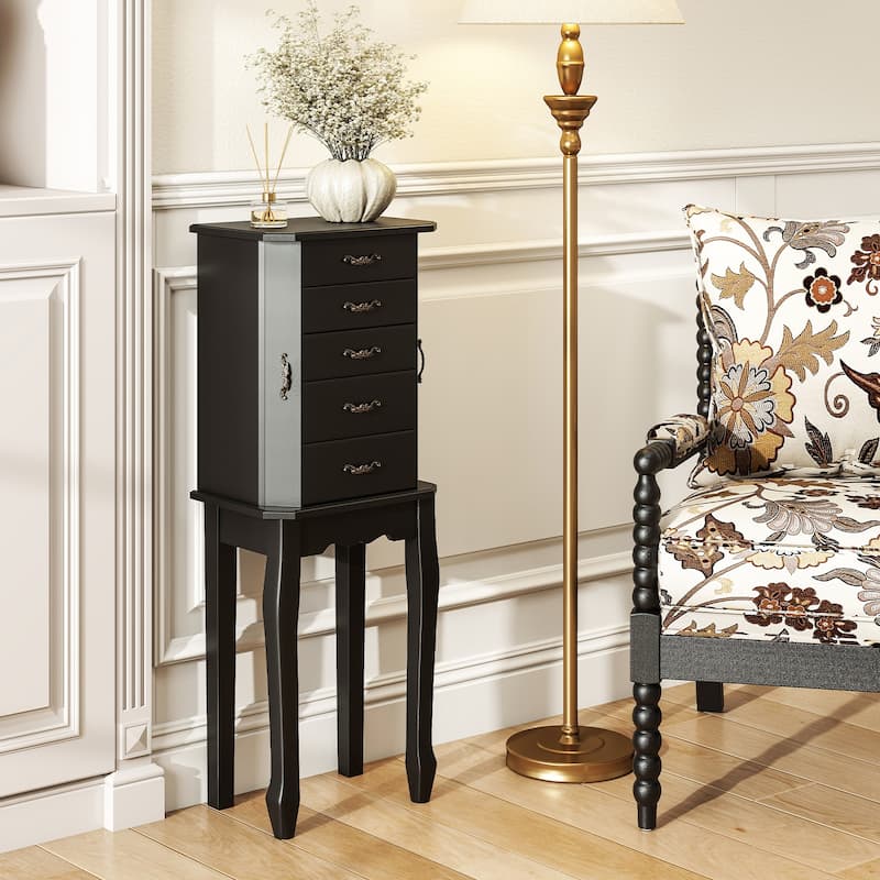 Gymax Jewelry Wood Cabinet Armoire Storage Box Chest St& Organizer