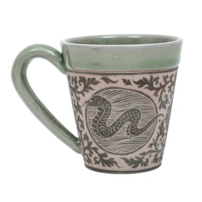 Handmade Thai Zodiac Snake Celadon ceramic mug (Thailand)