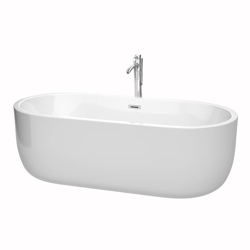 Wyndham Collection Juliette 71-inch White Freestanding Soaking Bathtub - White, Polished Chrome Trim & Faucet