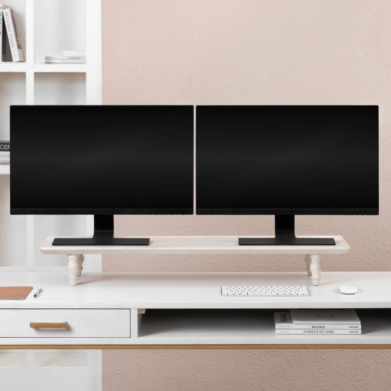 Jani Wood Monitor Stand Riser Desk - Ergonomic Design Stand, Desktop Organizer Table for Home, Office Workspace, Gaming Desk - Off-White