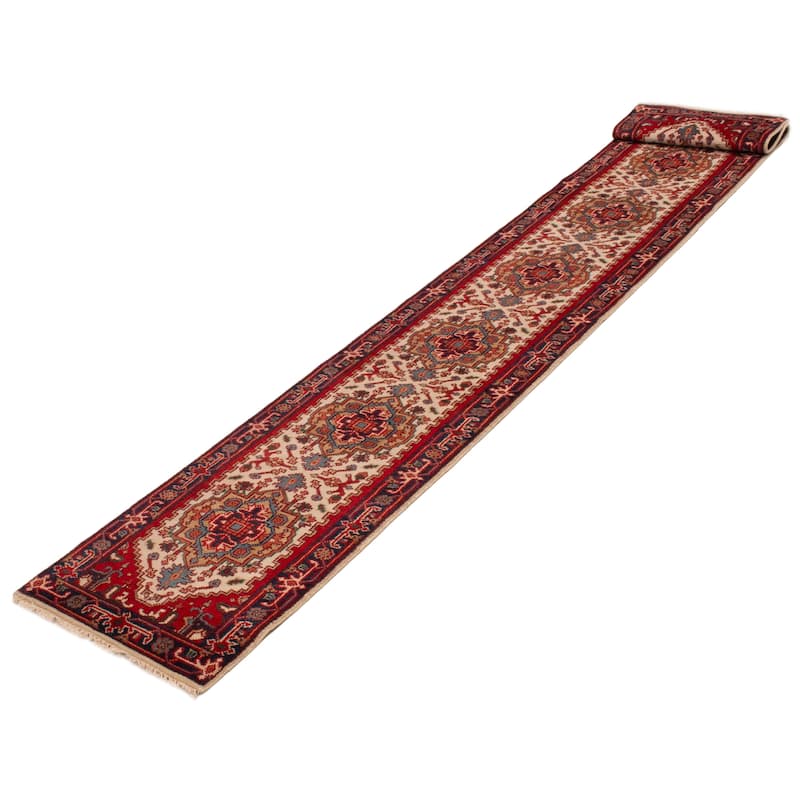 ECARPETGALLERY Hand-knotted Serapi Heritage Cream, Red Wool Rug - 2'6 x 15'9