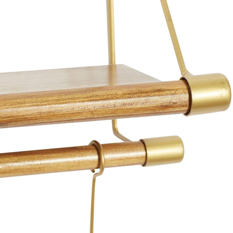 Wood 1 Shelf and 5 Hanger Wall Hook - Gold - Roche River Decor