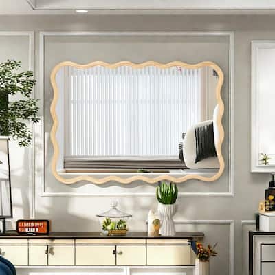 Solid Wood Wavy Rectangle Mirror 40" x 28" Modern Mirror Wall Decor