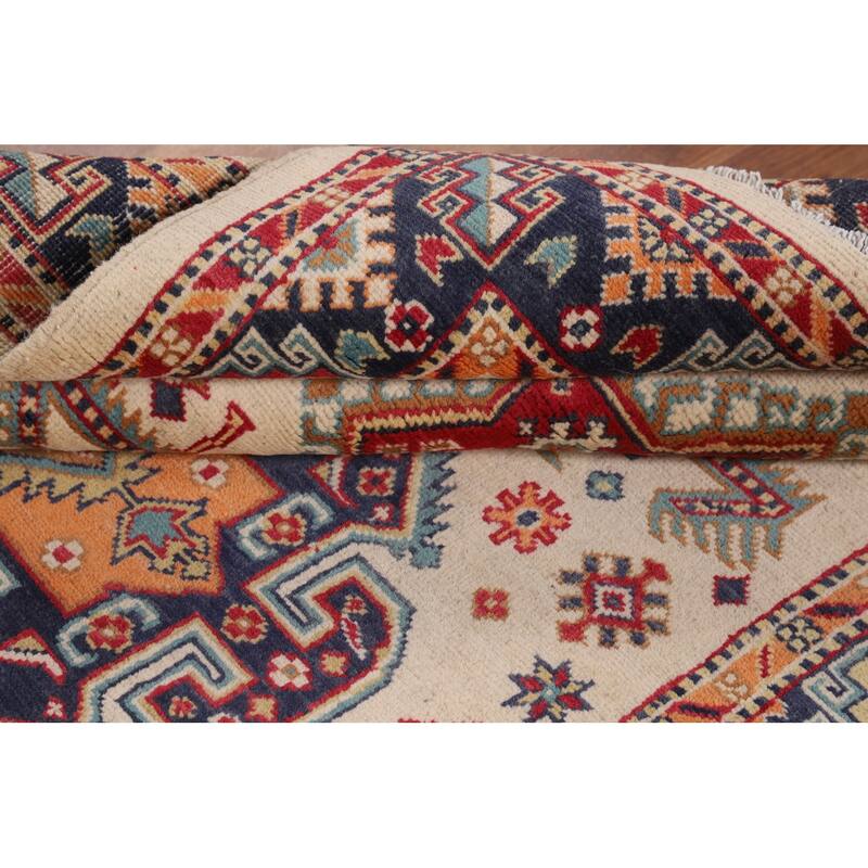Kazak Area Rug Hand-Knotted Oriental Wool Carpet - 3'11" x 6'0"