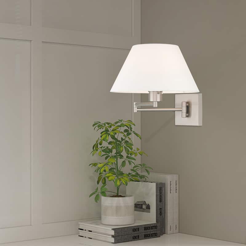 Livex Lighting 1-Light Off-White Shade Swing Arm Wall Lamp, 40039