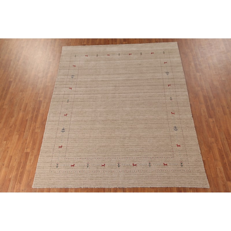 Striped Gabbeh Indian Area Rug Handmade Wool Carpet - 7'10"x 9'9"
