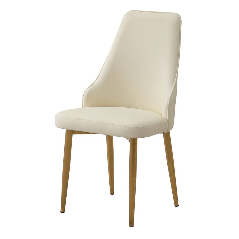 2 Piece PU Leather Kitchen Dining Chair with Backrest, Cushion, Metal Feet for Dining Room, Kitchen, Living Room, Bedroom, White
