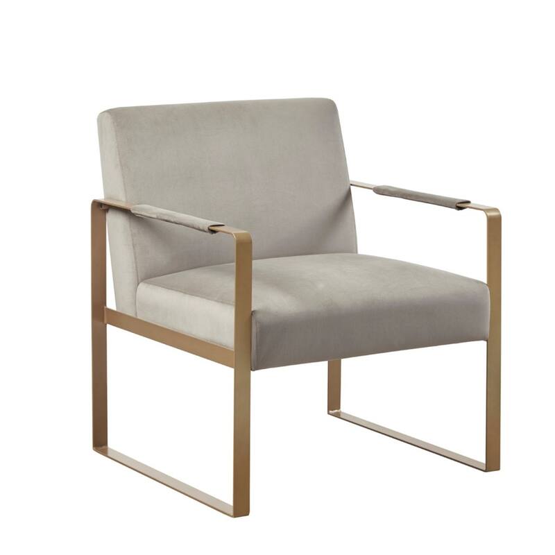 Roomfitters Modern Accent Chair with Gold Metal Frame, Upholstered Lounge Chair with Padded Arms and Plush Seat, Beige