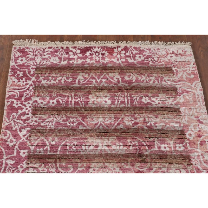 Striped / Abstract Accent Rug Hand-Knotted Modern Wool Carpet - 2'8"x 4'10"
