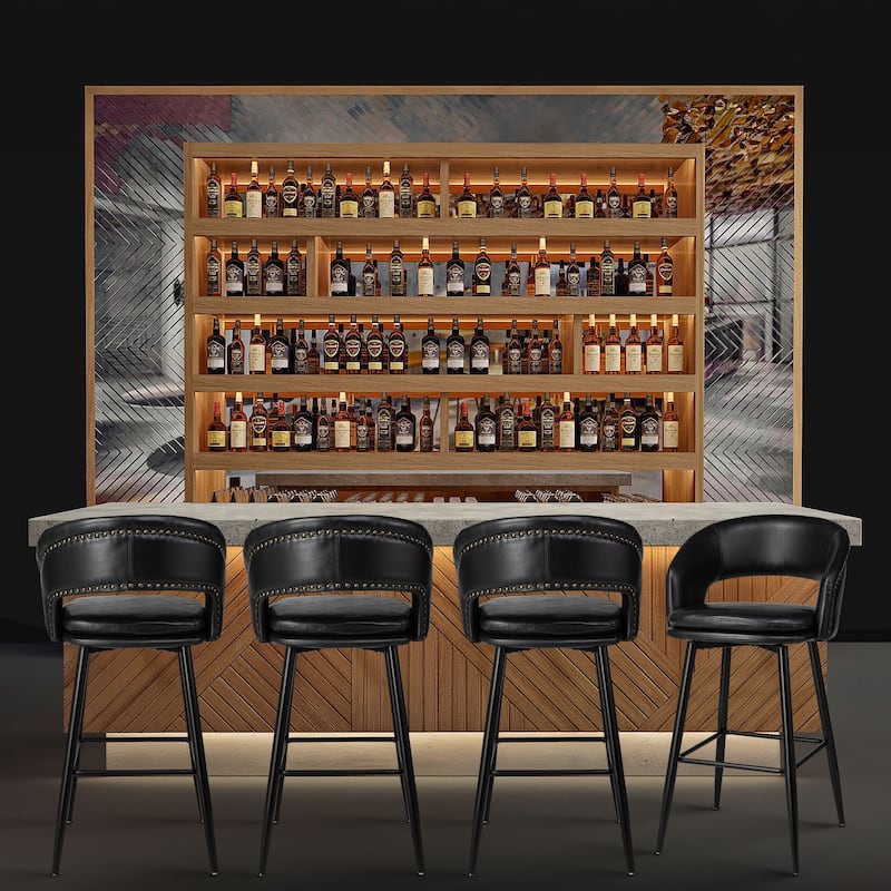 Glitzhome Set of 2 Mid-Century Modern 40.5"H Faux Leather Bar Stools with Nailhead Trim